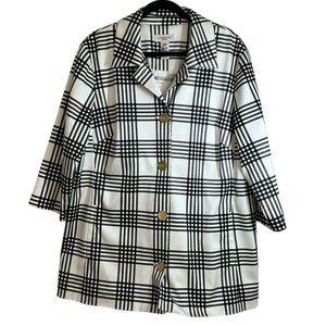 Covington Woman Button-Down Blazer Jacket, Black and White Plaid, 16-18W